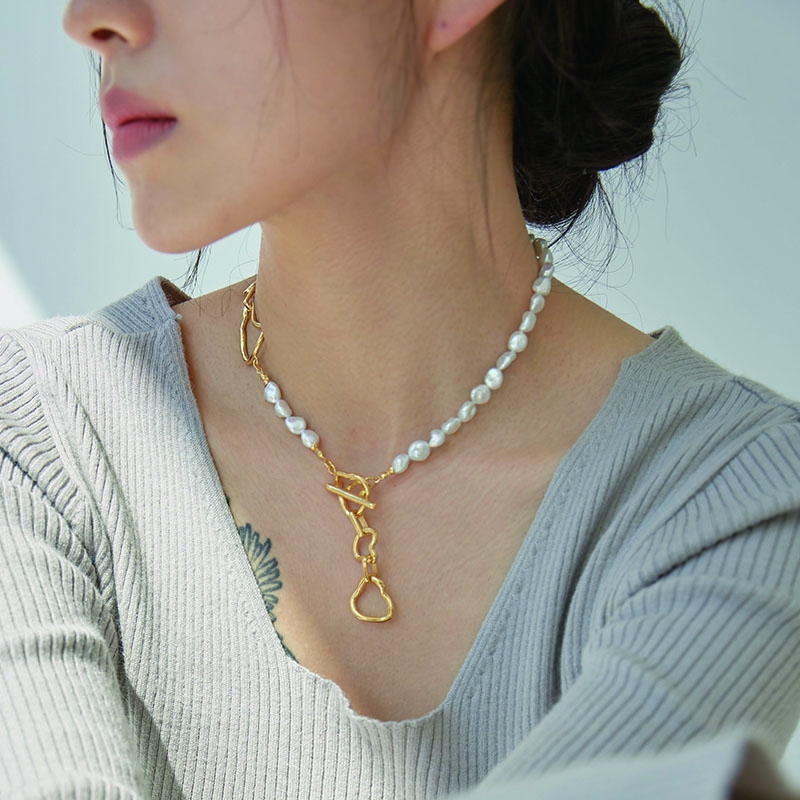 (모모랜드 주이, 황신혜 착용) Connection Chain Pearl Necklace (Silver, Gold)