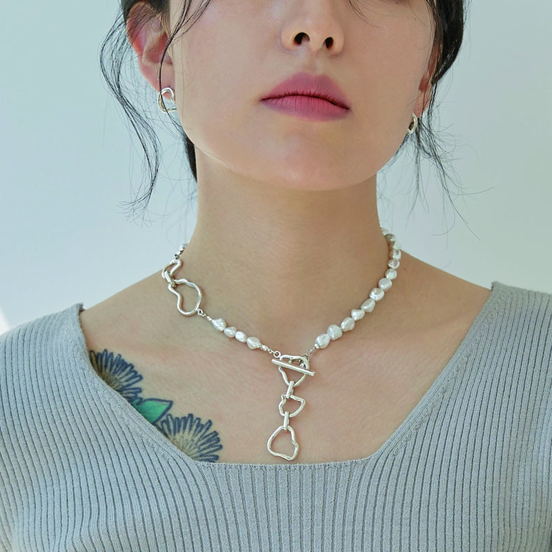(모모랜드 주이, 황신혜 착용) Connection Chain Pearl Necklace (Silver, Gold)